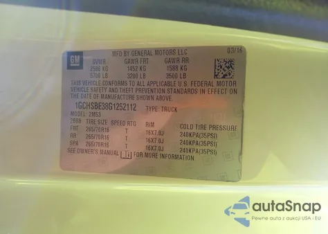 2016 Chevrolet Colorado Wt z USA, uszkodzony, nr VIN 1GCHSBE38G1252112